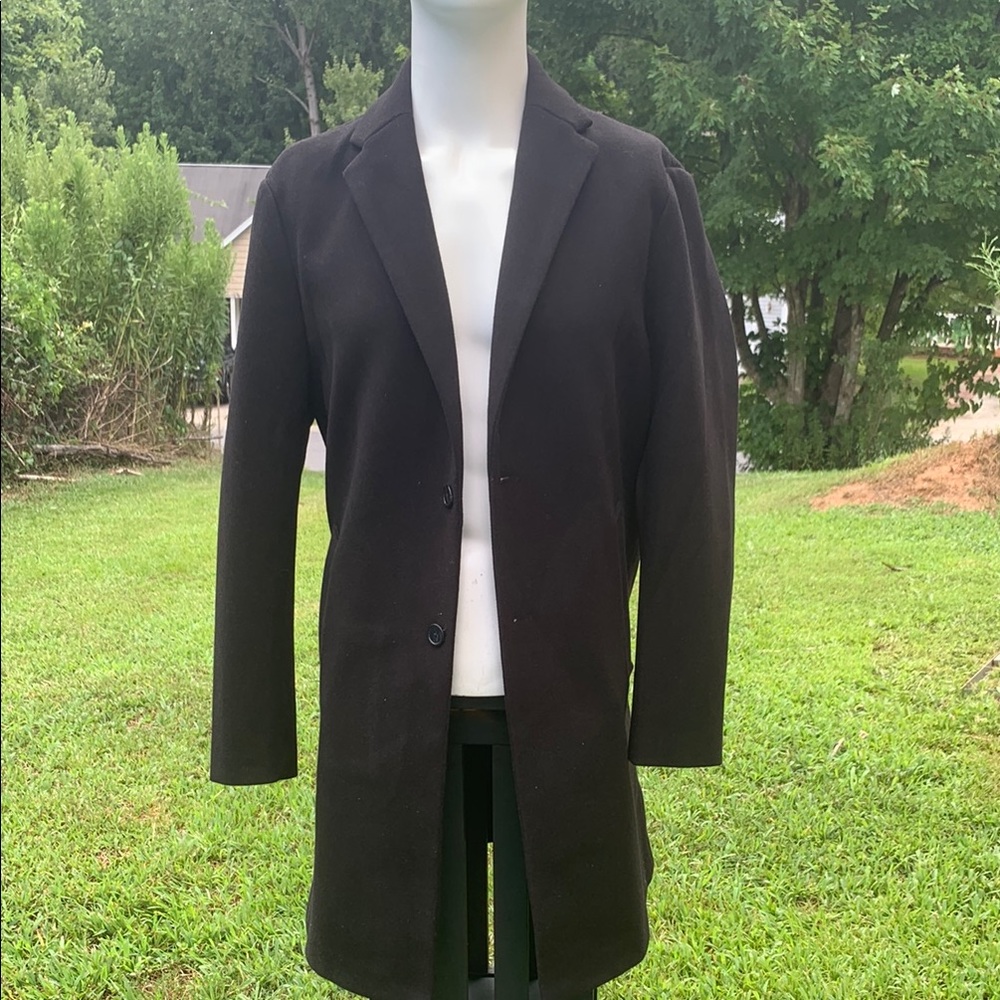 Men’s black long coat # Truth by Theory Black  Coat Timeless Tailored Elegance